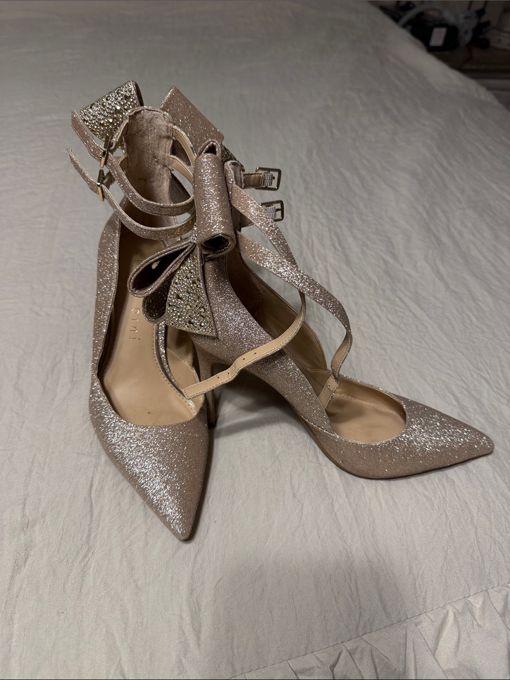 Women's gianni bini Glitter Pointed-Toe Strappy Heels in Blush